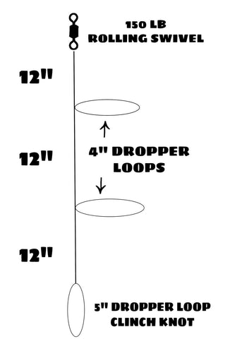 Hi Lo Fishing Line Only Double 4" Dropper Loop 30 or 40 lb Mono DIY Tackle Fish