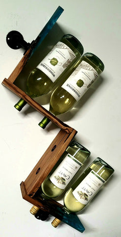 Epoxy Resin Live Edge Wood Zig Zag Wine Rack 8 Bottles Handmade USA Steampunk