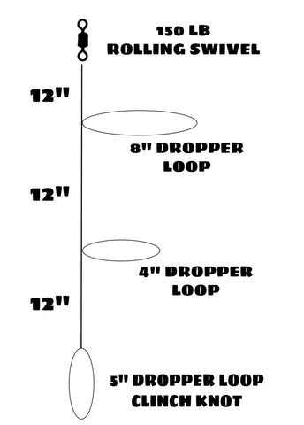Hi Lo Fishing Line Only 8" Top 4" Bot Dropper Loop 30 or 40 lb Mono DIY Tackle
