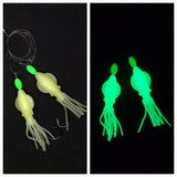 HiLo 30 lb Fishing Rig 2 Hooks Bait 4" GLOW B2 Squid Teasers Fluke Sea Bass0