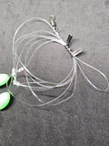 Hi-Lo 30 lb Fishing Rig 2 Hooks Bait 3" Clear GLOW B2 Squid Teasers Fluke Sea Bass