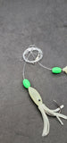 Hi-Lo 30 lb Fishing Rig Double Hook Bait 2.5" GLOW Squid Teasers Fluke Sea Bass
