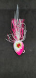 2 Big Eye Fishing Jig Flat Eye Pink Shine 2Free Skirts Bucktail Teaser MUSTAD