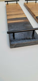 Epoxy Charcuterie Board Metallic Black Grey Pour With Live Edge W Handles Wood