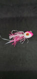 2 Big Eye Fishing Jig Flat Eye Pink Shine 2Free Skirts Bucktail Teaser MUSTAD