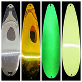 9" Flutter Spoon 4.5 oz 4 Pack Mixed Stripped Bass 2 Chartreuse and 2 Glow