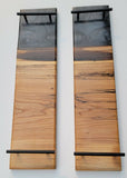Epoxy Charcuterie Board Metallic Black Grey Pour With Live Edge W Handles Wood